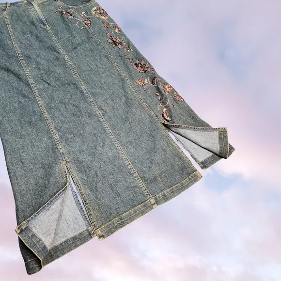 NWT Vtg Y2k Christine Phillipe ItGirl Preppy Beaded Floral Denim Skirt Sz 12 - Picture 2 of 4